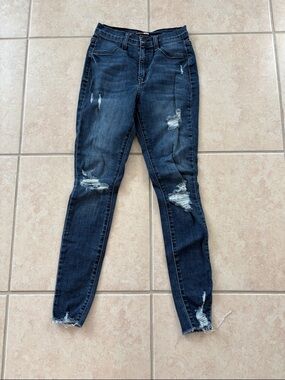 Fashion Nova Dark Blue Distressed Skinny Jeans